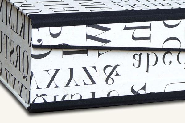 Box ABC letter motif black and white